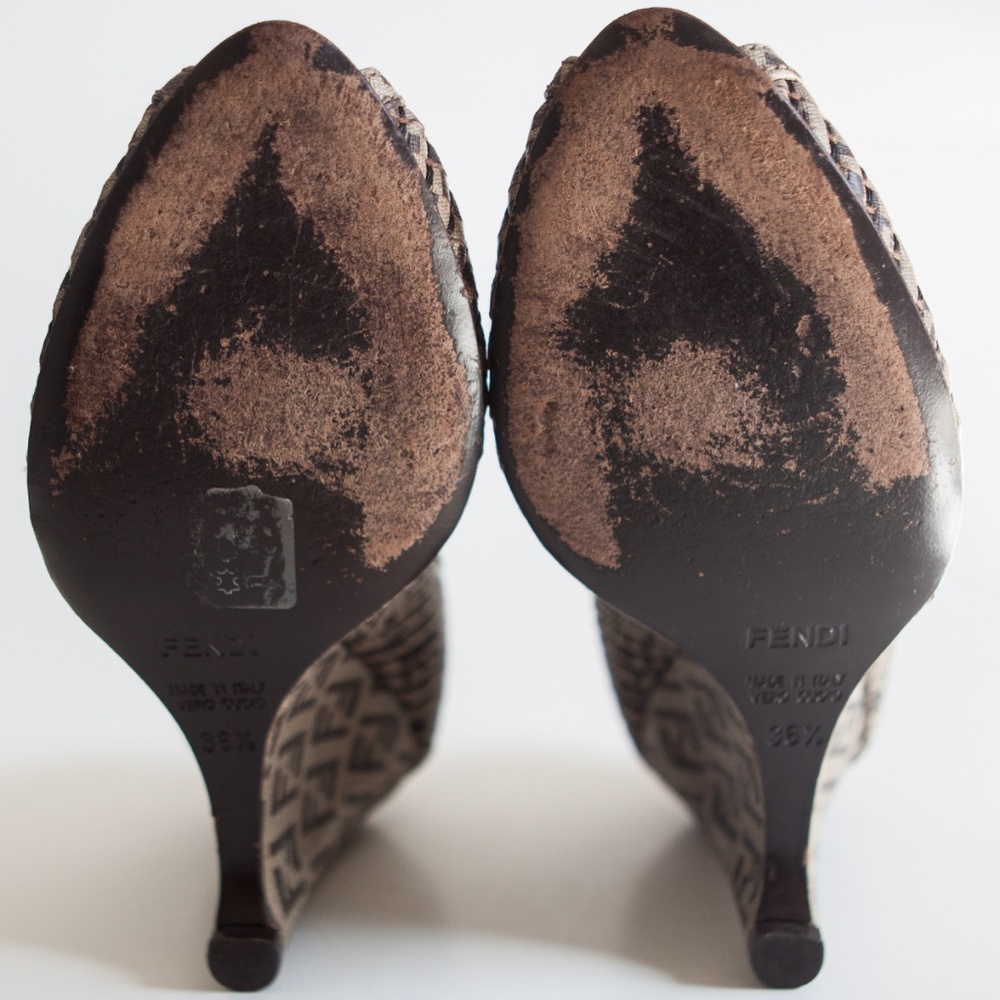 SOLD! FENDI Zucca Peep-Toe Wedges - Picture 8 of 8